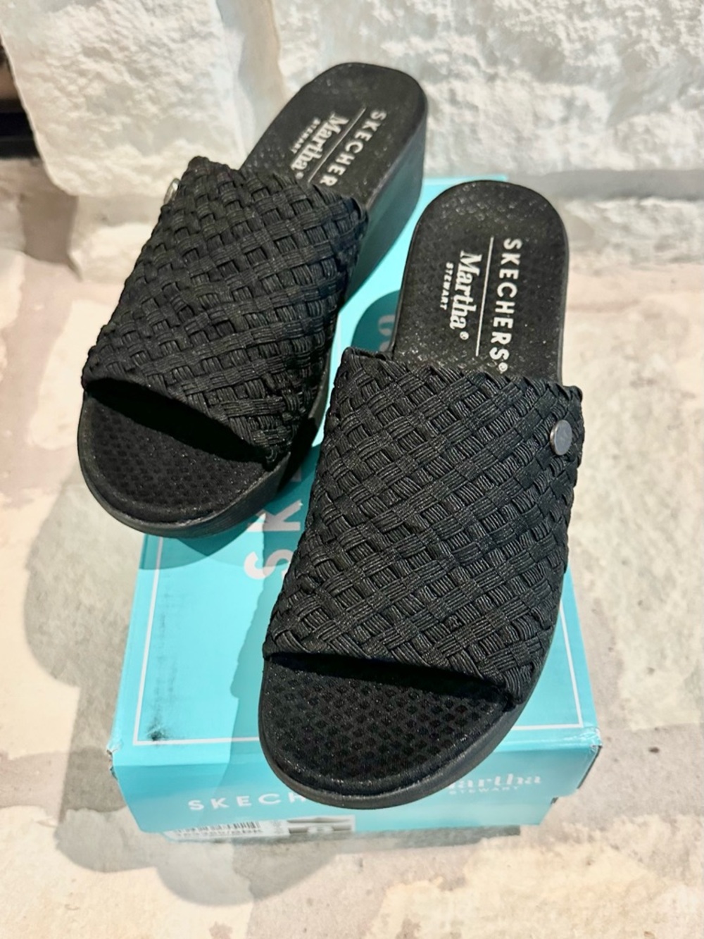 Skechers Black Woven Slide Sandals